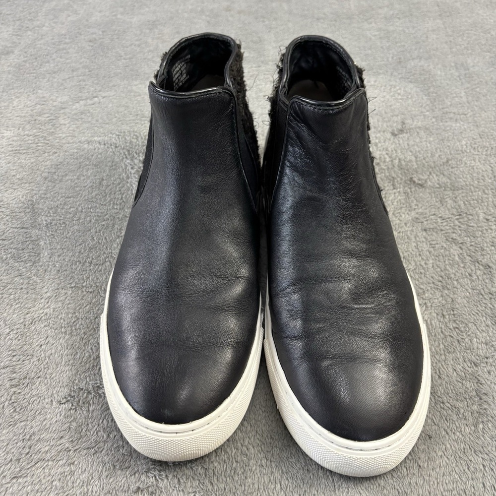 Tory Burch Shoe Womens 8.5M Rosette Mid Top Nappa Black‎ Leather Lace Pull On
